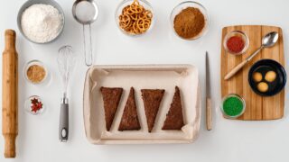 top view of baking tools and baking ingredients